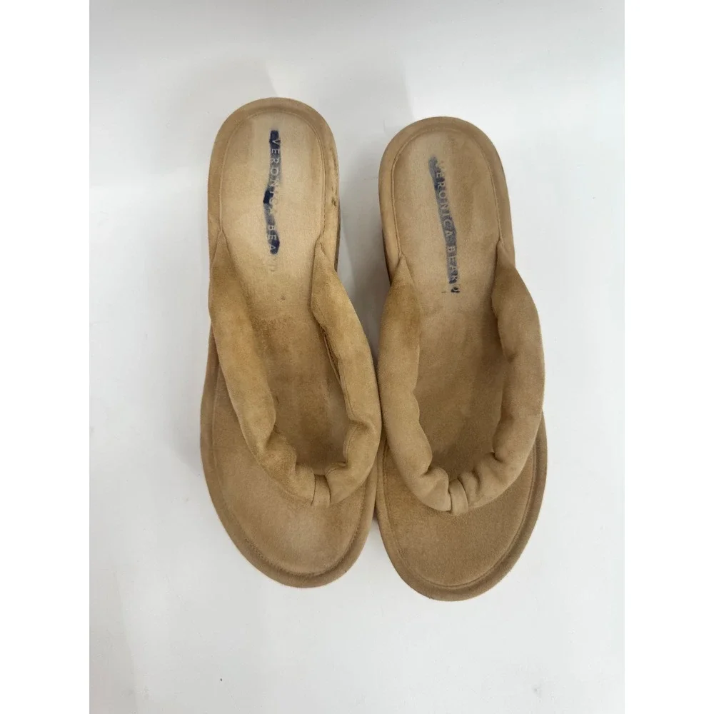 Veronica Beard Platform Sandal Women 9.5 Tan Cork Wedge Suede Thong